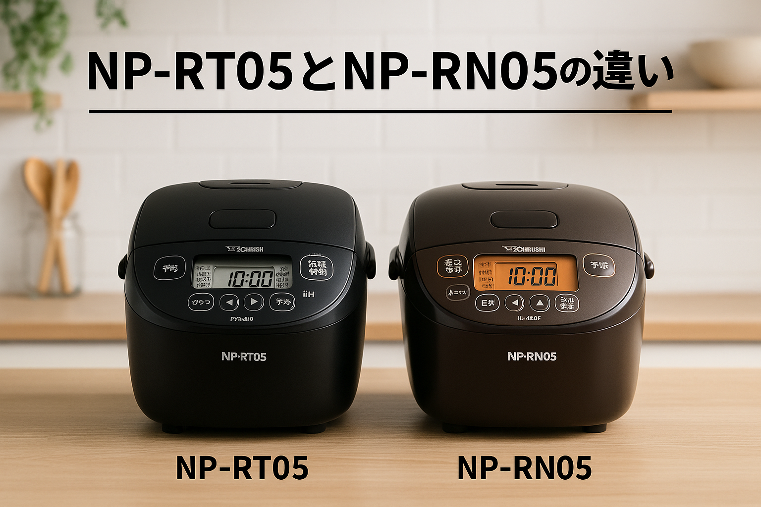 NP-RT05とNP-RN05の炊飯器を並べて比較したイメージ