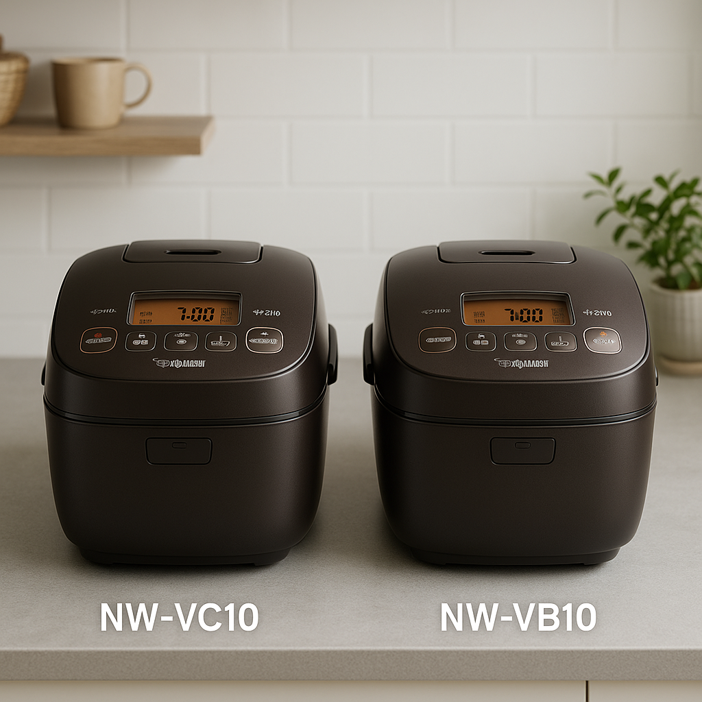 象印NW-VC10とNW-VB10の炊飯器を並べて比較したイメージ
